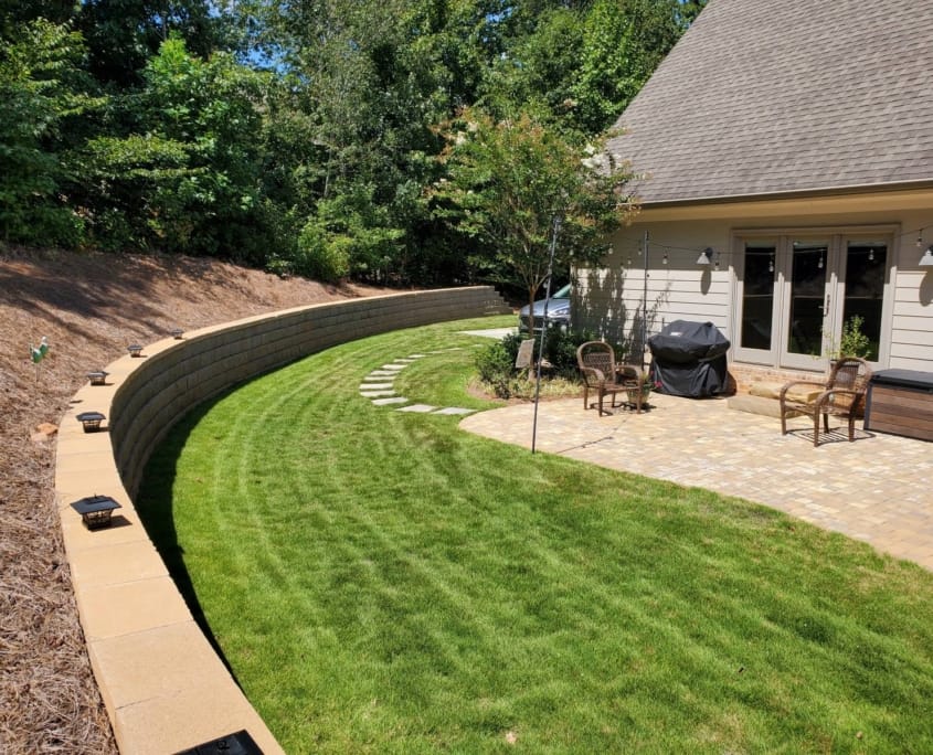 backyard patio and retaining wall